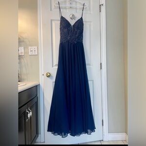 Elegant Navy Blue Gown with Beaded Bodice size S/M  suitable for 165-175 CM